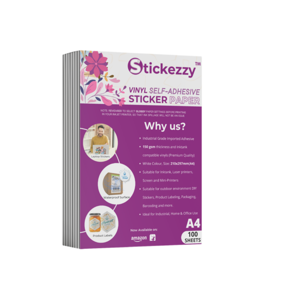 Stickezzy A4 size Vinyl Sticker Paper for Inkjet printing