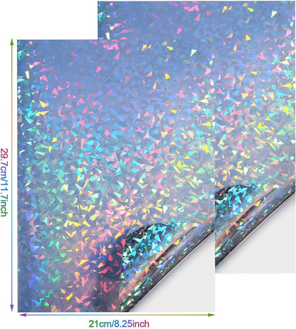 Holographic Self Adhesive Vinyl Sticker Sheet for decorative paper cutouts and pasting