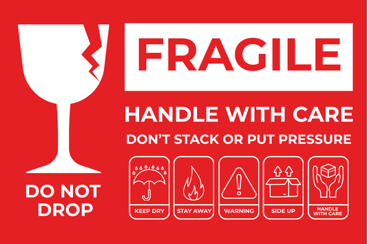 FRAGILE STICKERS for labelling 69x43 mm / 1.7x2.7 inch (300 stickers) -Gloss Paper finish (not waterproof)